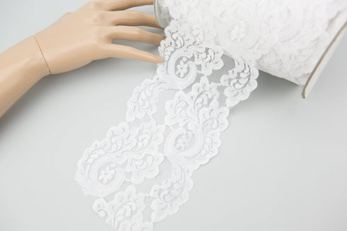 White Floral Lace Trim 4-5/8 inches width by the yard NLT00332